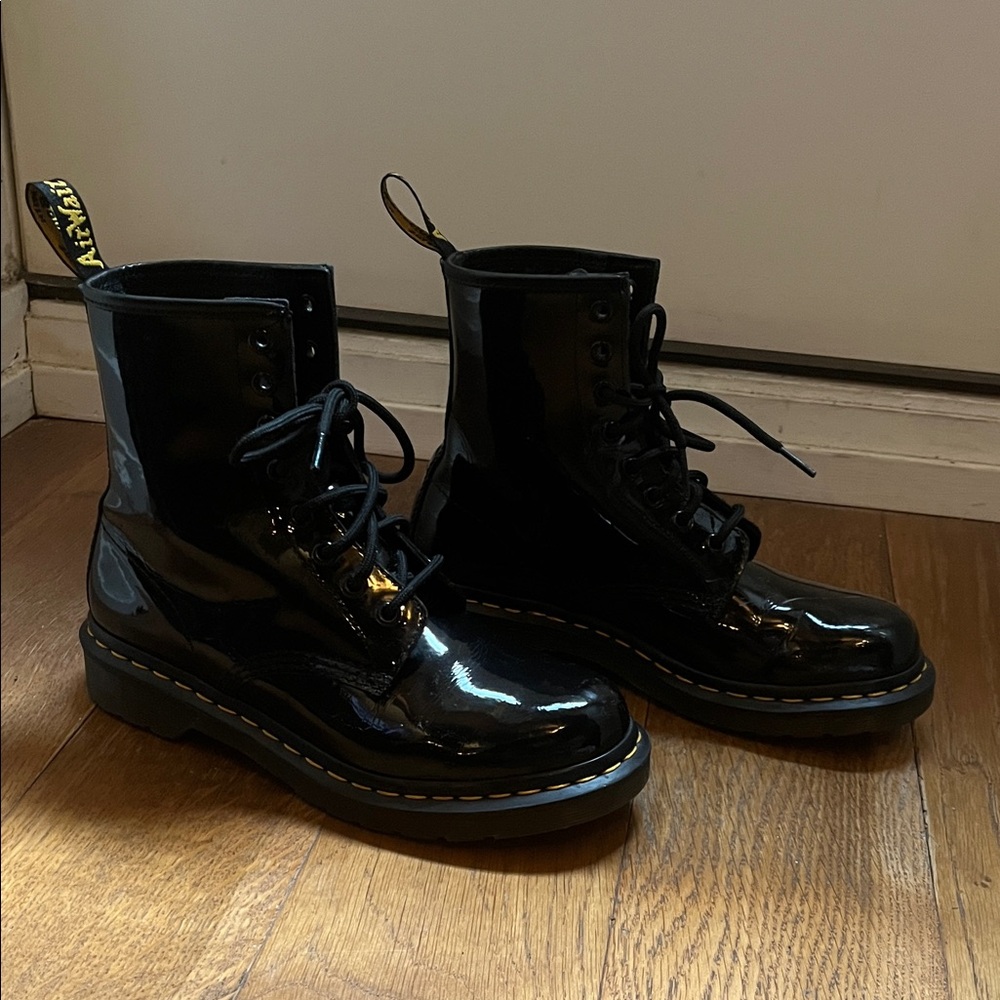Dr. Martens Black Patent Combat Boots